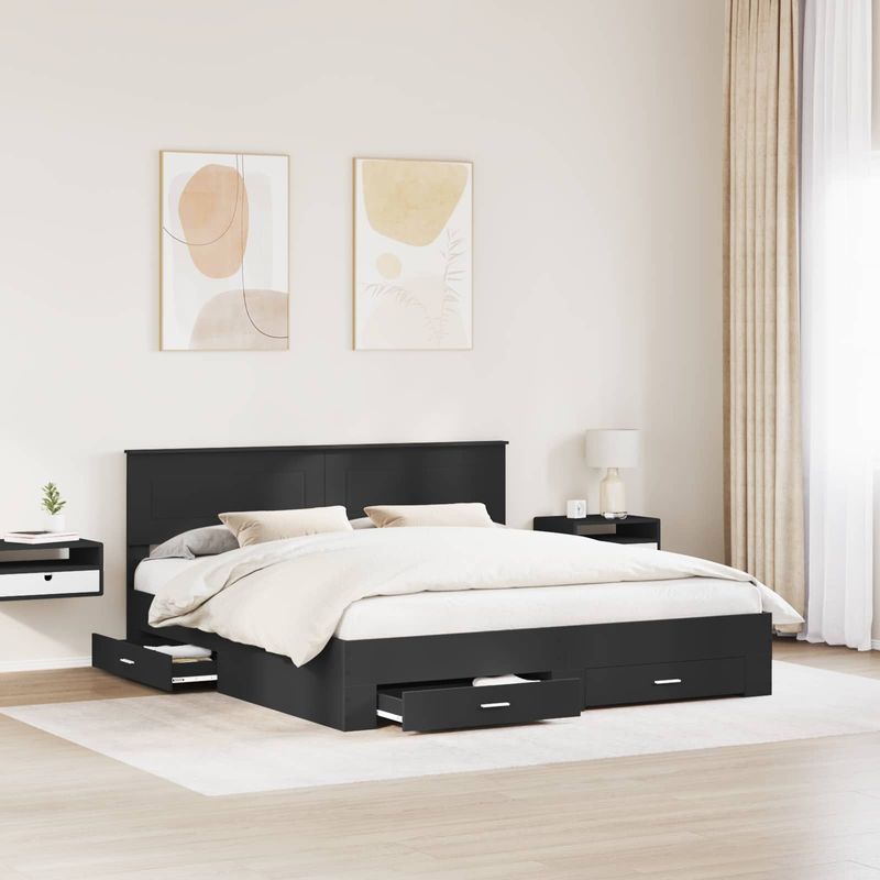 Casa si Gradina - Mobilier - Paturi si accesorii - Paturi - Cadru de pat cu headboard Negru 180 x 200 cm Lemn compozit - Infinity.ro