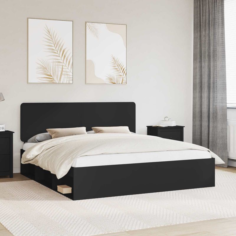 Casa si Gradina - Mobilier - Paturi si accesorii - Paturi - Cadru de pat cu headboard Negru 180 x 200 cm Lemn de pin masiv - Infinity.ro