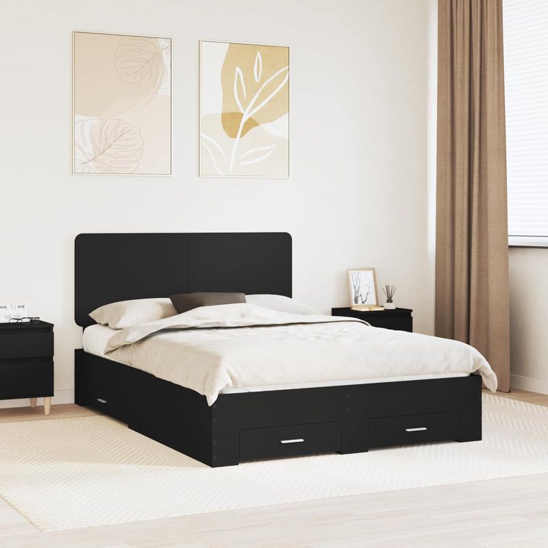 Casa si Gradina - Mobilier - Paturi si accesorii - Paturi - Cadru de pat cu headboard Negru 160 x 200 cm Lemn compozit - Infinity.ro