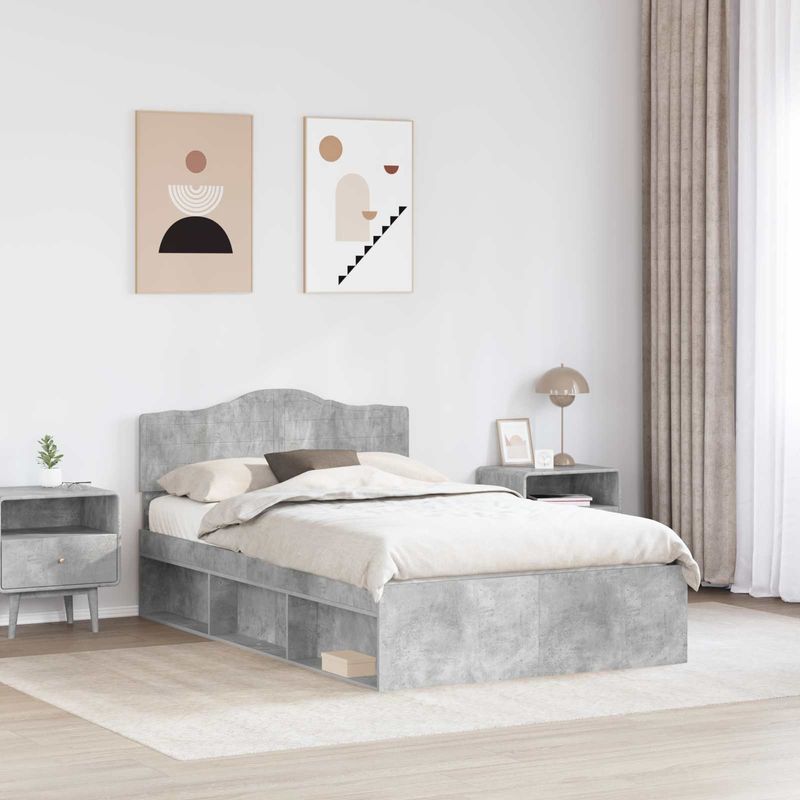 Casa si Gradina - Mobilier - Paturi si accesorii - Paturi - Cadru de pat cu headboard Beton 120 x 200 cm Lemn de pin masiv - Infinity.ro