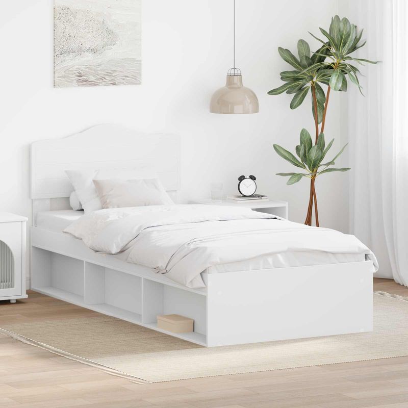 Casa si Gradina - Mobilier - Paturi si accesorii - Paturi - Cadru de pat cu headboard Alb 75 x 190 cm Lemn de pin masiv - Infinity.ro