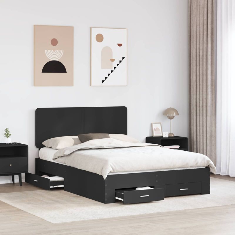 Casa si Gradina - Mobilier - Paturi si accesorii - Paturi - Cadru de pat cu headboard Negru 160 x 200 cm Lemn compozit - Infinity.ro