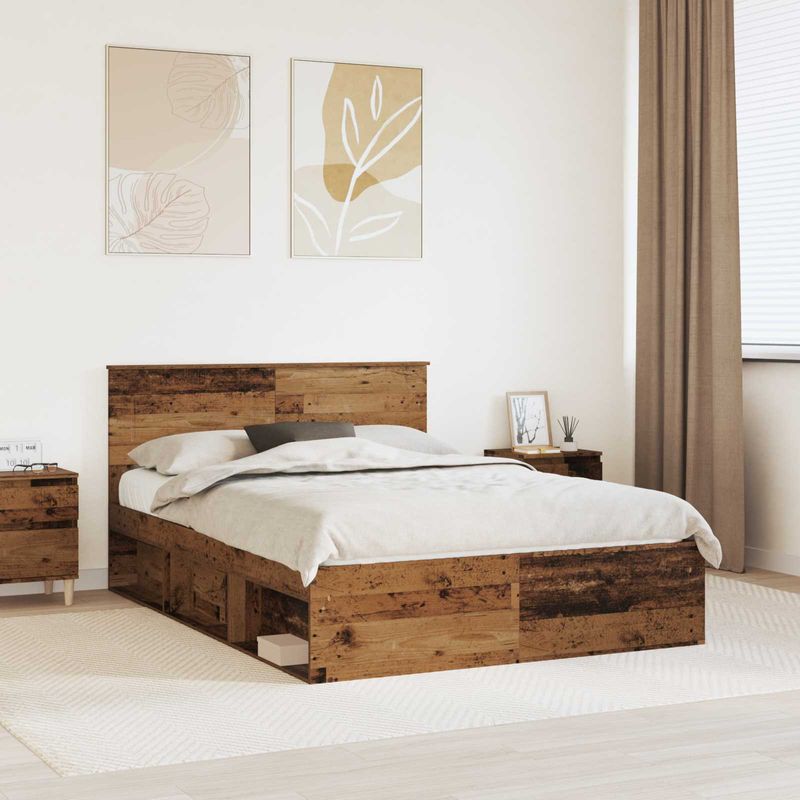 Casa si Gradina - Mobilier - Paturi si accesorii - Paturi - Cadru de pat cu headboard Lemn vechi 140 x 190 cm Lemn compozit - Infinity.ro
