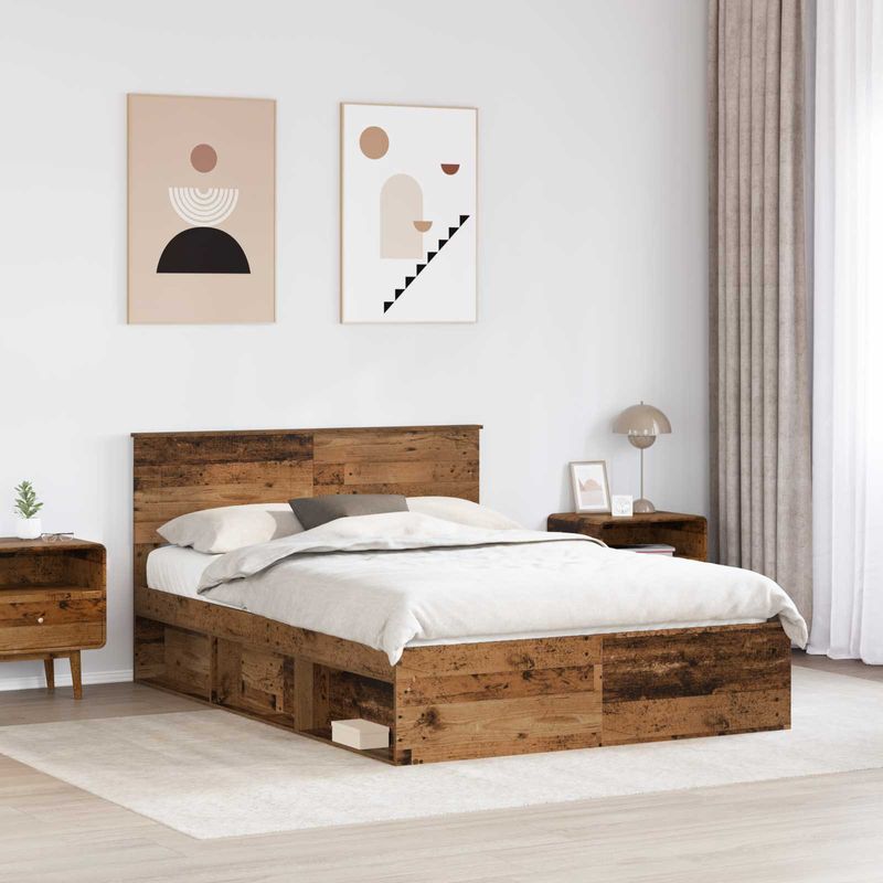 Casa si Gradina - Mobilier - Paturi si accesorii - Paturi - Cadru de pat cu headboard Lemn vechi 140 x 190 cm Lemn compozit - Infinity.ro