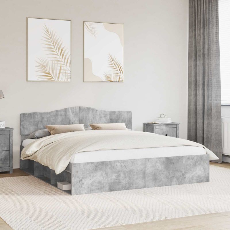 Casa si Gradina - Mobilier - Paturi si accesorii - Paturi - Cadru de pat cu headboard Beton 180 x 200 cm Lemn de pin masiv - Infinity.ro