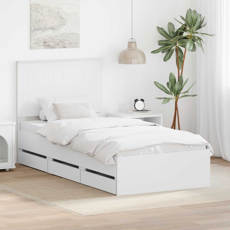 Casa si Gradina - Mobilier - Paturi si accesorii - Paturi - Cadru de pat cu sertar Alb 90 x 200 cm Lemn Ingineresc - Infinity.ro