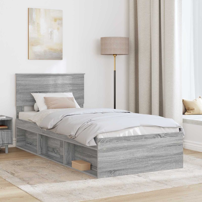Casa si Gradina - Mobilier - Paturi si accesorii - Paturi - Cadru de pat cu headboard Gri Sonoma 100 x 200 cm Lemn compozit - Infinity.ro