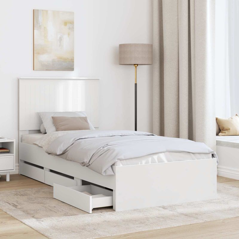 Casa si Gradina - Mobilier - Paturi si accesorii - Paturi - Cadru de pat cu sertar Alb 90 x 200 cm Lemn Ingineresc - Infinity.ro