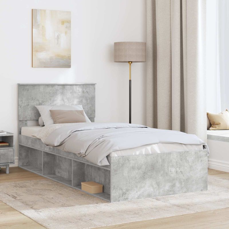 Casa si Gradina - Mobilier - Paturi si accesorii - Paturi - Cadru de pat cu headboard Beton 90 x 200 cm Lemn compozit - Infinity.ro