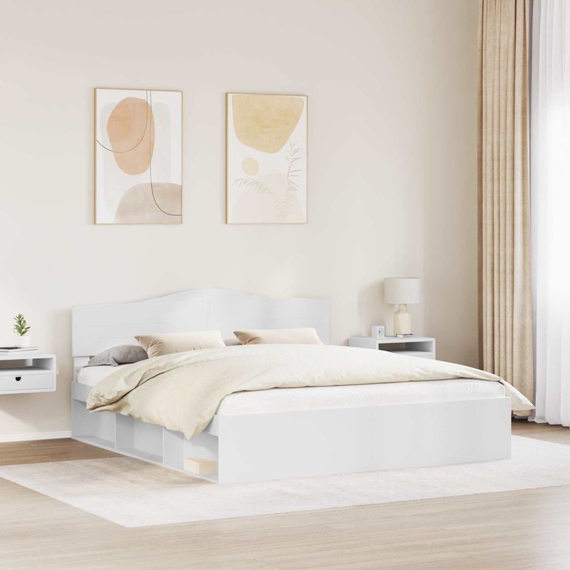 Casa si Gradina - Mobilier - Paturi si accesorii - Paturi - Cadru de pat cu headboard Alb 200 x 200 cm Lemn de pin masiv - Infinity.ro