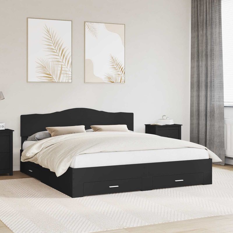 Casa si Gradina - Mobilier - Paturi si accesorii - Paturi - Cadru de pat cu headboard Negru 180 x 200 cm Lemn compozit - Infinity.ro