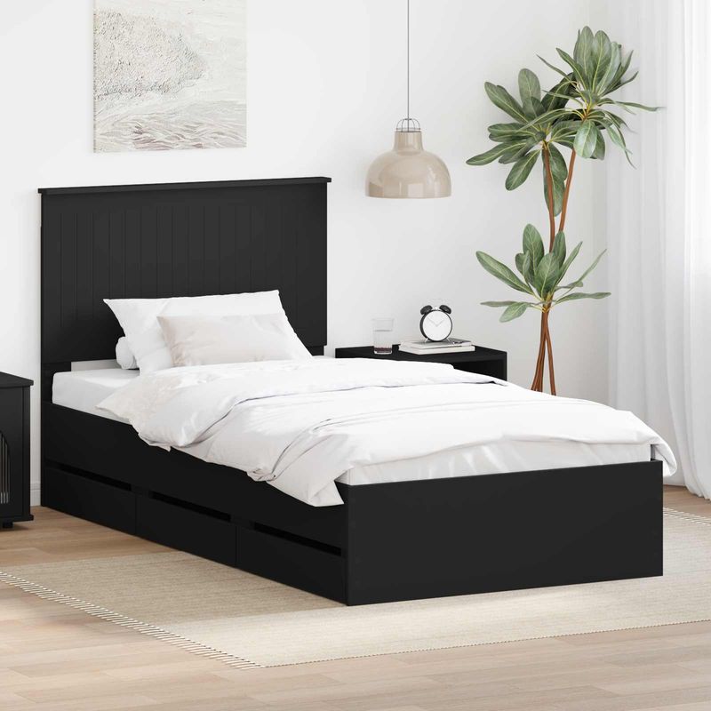 Casa si Gradina - Mobilier - Paturi si accesorii - Paturi - Cadru de pat cu sertar Negru 100 x 200 cm Lemn Ingineresc - Infinity.ro