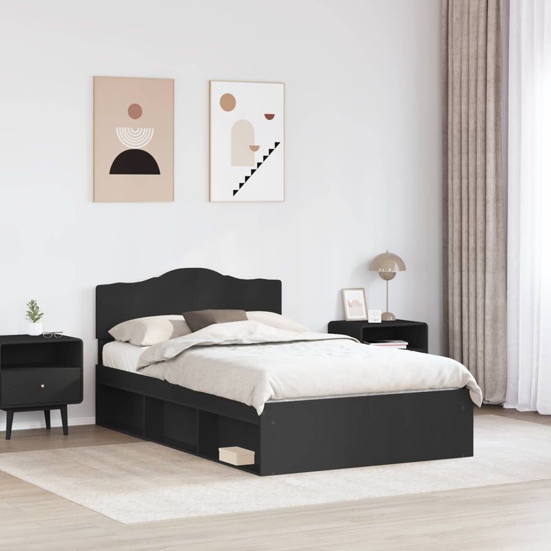 Casa si Gradina - Mobilier - Paturi si accesorii - Paturi - Cadru de pat cu headboard Negru 120 x 190 cm Lemn de pin masiv - Infinity.ro