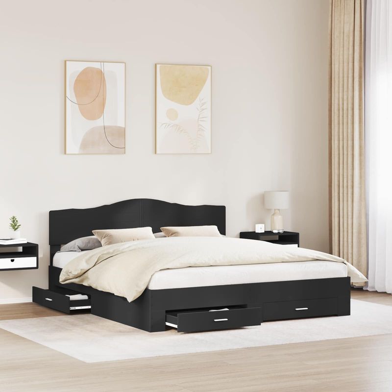 Casa si Gradina - Mobilier - Paturi si accesorii - Paturi - Cadru de pat cu headboard Negru 180 x 200 cm Lemn compozit - Infinity.ro
