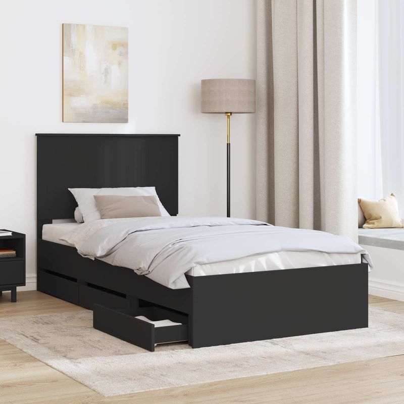 Casa si Gradina - Mobilier - Paturi si accesorii - Paturi - Cadru de pat cu sertar Negru 100 x 200 cm Lemn Ingineresc - Infinity.ro