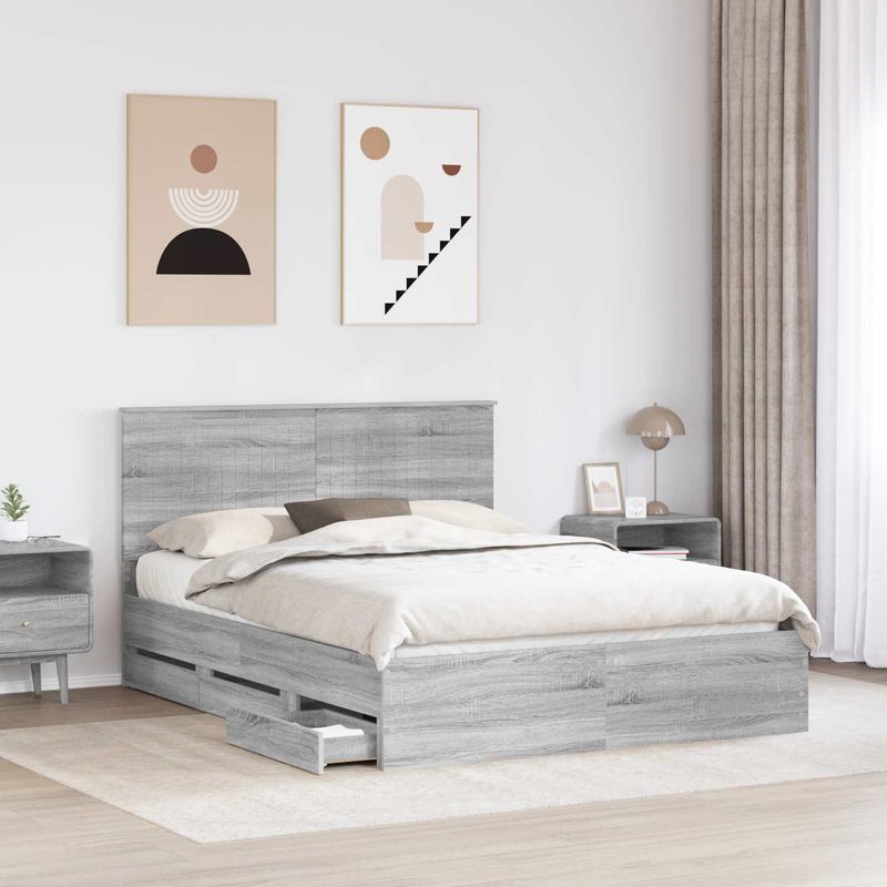 Casa si Gradina - Mobilier - Paturi si accesorii - Paturi - Cadru de pat cu sertar Gri Sonoma 150 x 200 cm Lemn Ingineresc - Infinity.ro