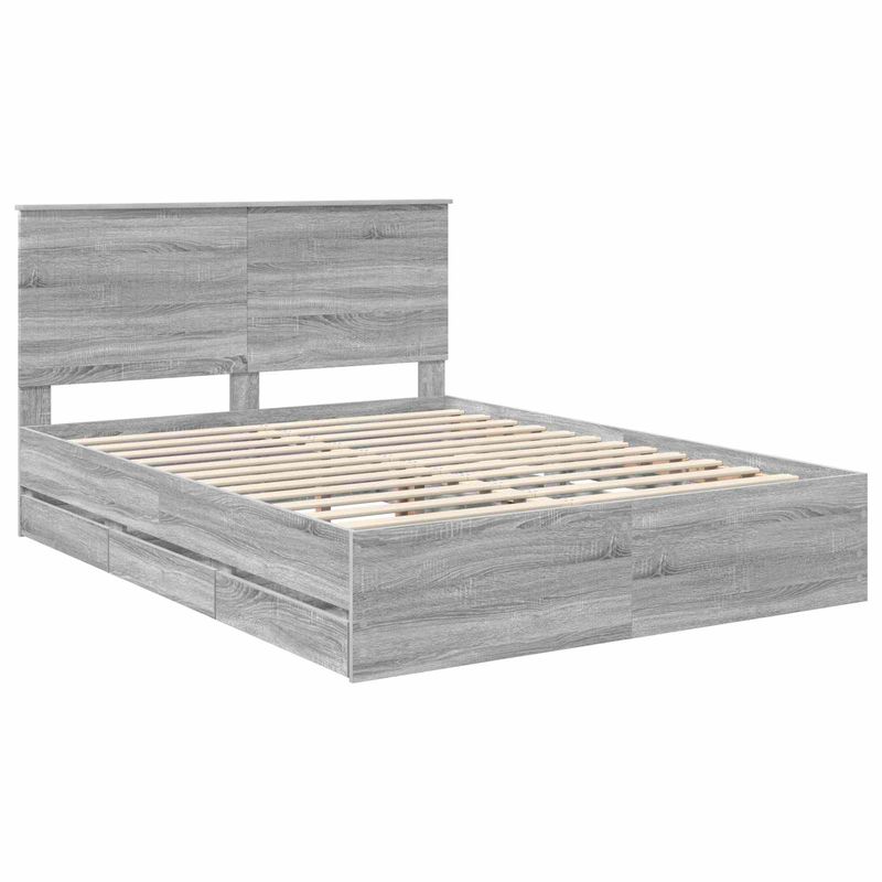 Casa si Gradina - Mobilier - Paturi si accesorii - Paturi - Cadru de pat cu sertar Gri Sonoma 150 x 200 cm Lemn Ingineresc - Infinity.ro