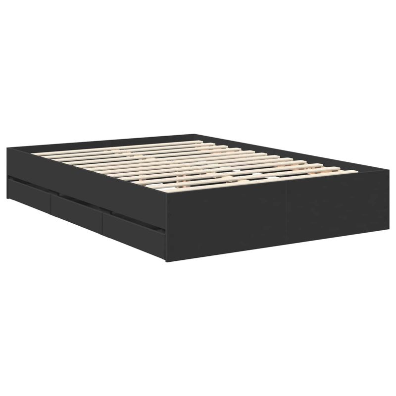 Casa si Gradina - Mobilier - Paturi si accesorii - Paturi - Cadru de pat cu sertar Negru 140 x 190 cm Lemn Ingineresc - Infinity.ro
