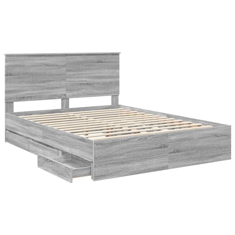 Casa si Gradina - Mobilier - Paturi si accesorii - Paturi - Cadru de pat cu sertar Gri Sonoma 150 x 200 cm Lemn Ingineresc - Infinity.ro