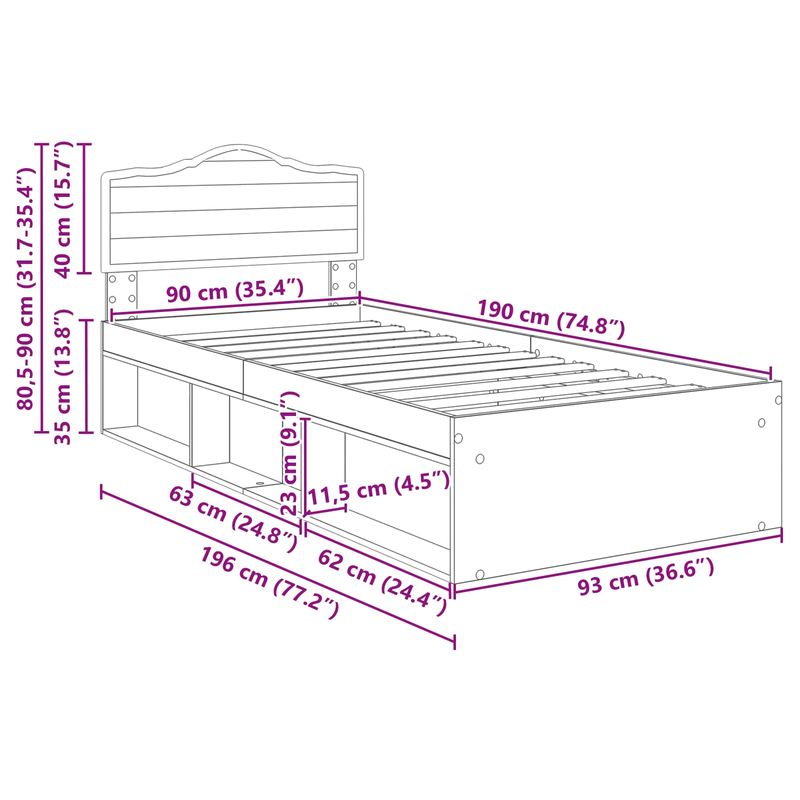 Casa si Gradina - Mobilier - Paturi si accesorii - Paturi - Cadru de pat cu headboard Sonoma 90 x 190 cm Lemn de pin masiv - Infinity.ro