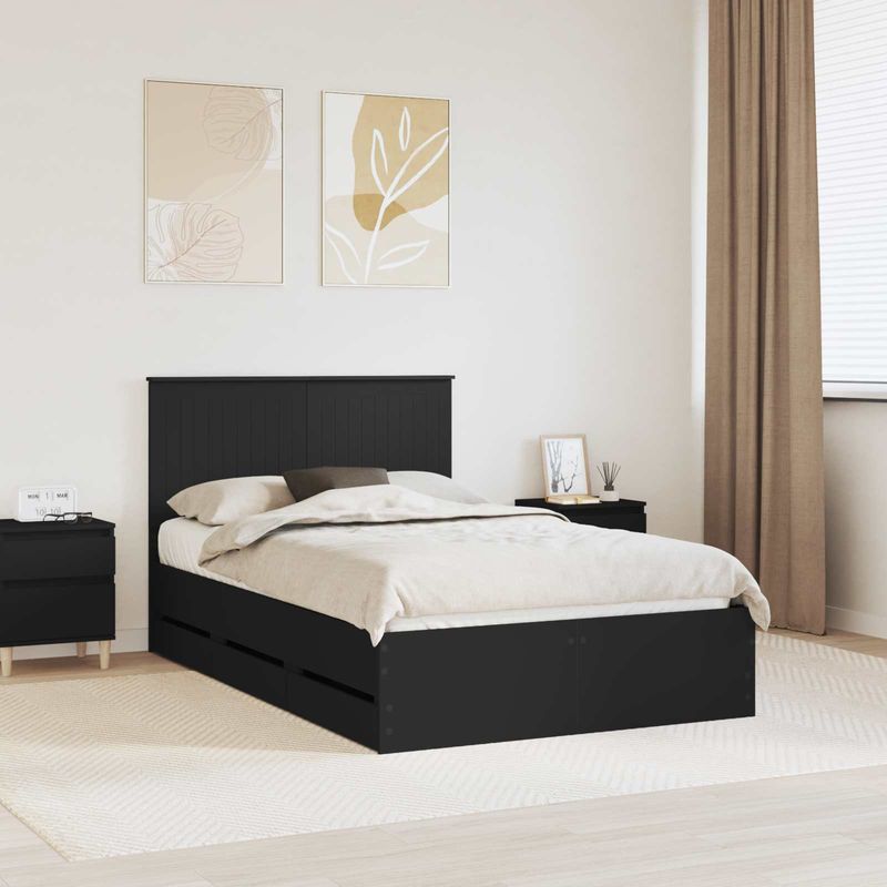 Casa si Gradina - Mobilier - Paturi si accesorii - Paturi - Cadru de pat cu sertar Negru 120 x 200 cm Lemn Ingineresc - Infinity.ro