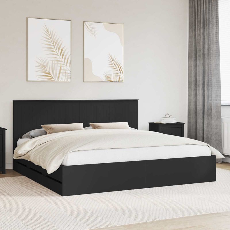 Casa si Gradina - Mobilier - Paturi si accesorii - Paturi - Cadru de pat cu sertar Negru 200 x 200 cm Lemn Ingineresc - Infinity.ro