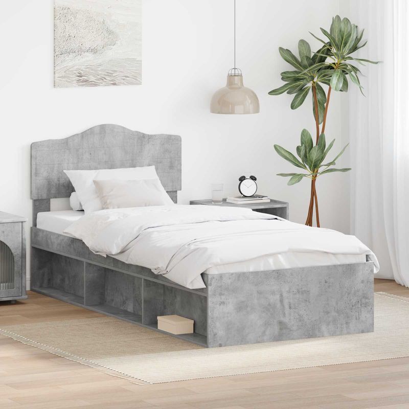 Casa si Gradina - Mobilier - Paturi si accesorii - Paturi - Cadru de pat Gri Concret 75 x 190 cm Lemn de pin masiv - Infinity.ro