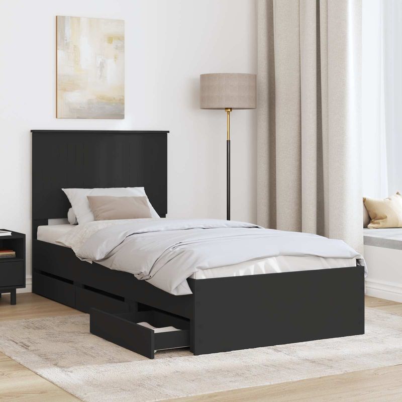 Casa si Gradina - Mobilier - Paturi si accesorii - Paturi - Cadru de pat cu sertar Negru 90 x 200 cm Lemn Ingineresc - Infinity.ro
