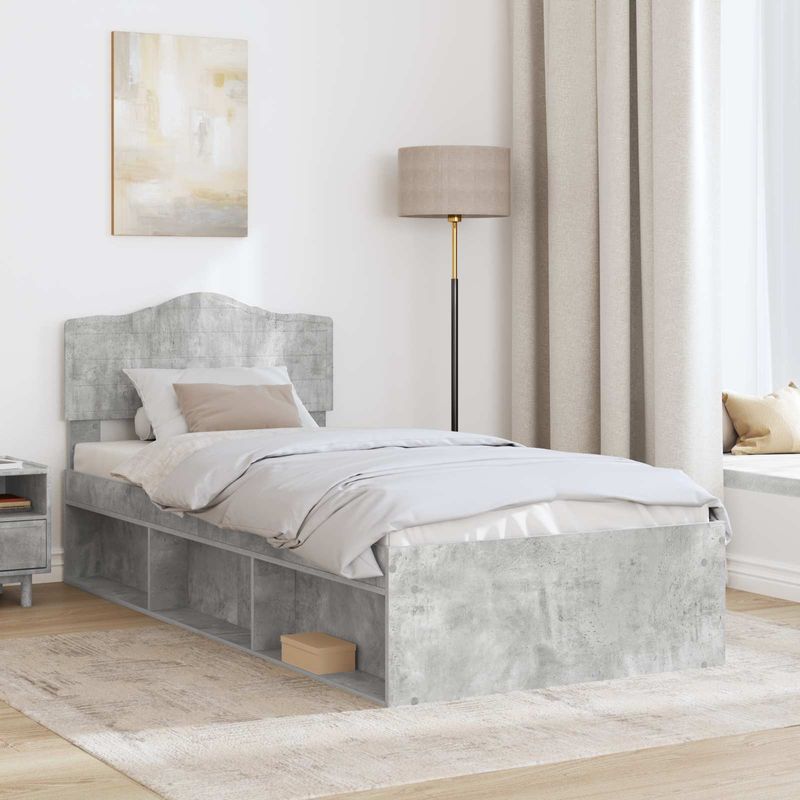 Casa si Gradina - Mobilier - Paturi si accesorii - Paturi - Cadru de pat Gri Concret 75 x 190 cm Lemn de pin masiv - Infinity.ro