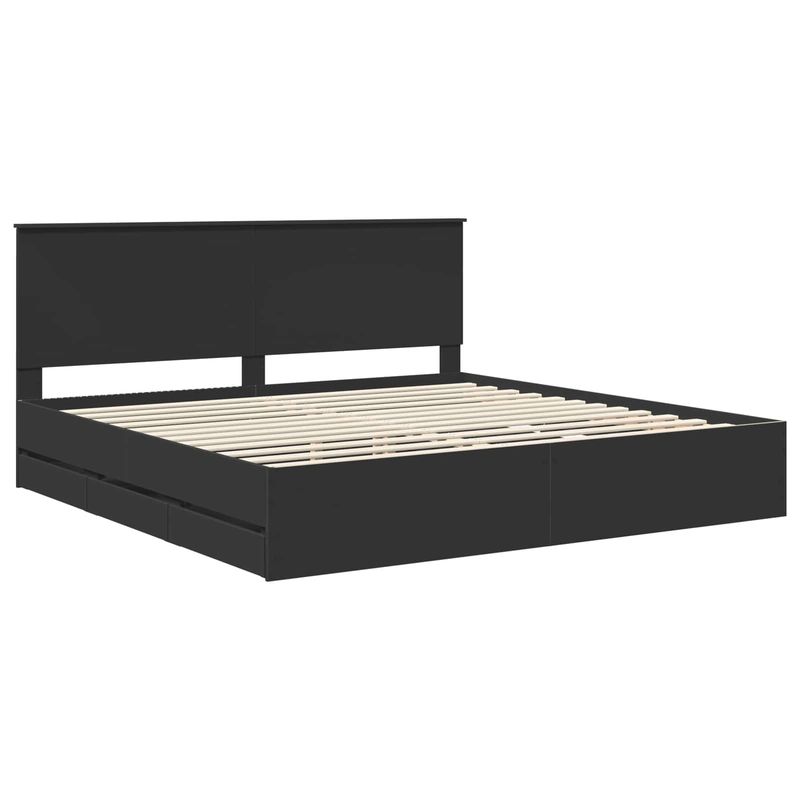Casa si Gradina - Mobilier - Paturi si accesorii - Paturi - Cadru de pat cu sertar Negru 200 x 200 cm Lemn Ingineresc - Infinity.ro