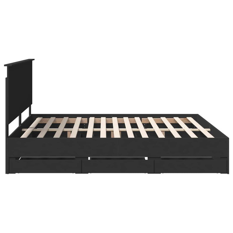 Casa si Gradina - Mobilier - Paturi si accesorii - Paturi - Cadru de pat cu sertar Negru 200 x 200 cm Lemn Ingineresc - Infinity.ro
