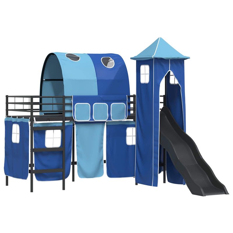 Casa si Gradina - Mobilier - Paturi si accesorii - Paturi - Cadru de pat inalt pentru copii cu perdele, arc, tobogan, turn - Infinity.ro