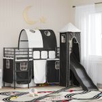 Casa si Gradina - Mobilier - Paturi si accesorii - Paturi - Cadru de pat inalt pentru copii cu perdele, arc, tobogan, turn - Infinity.ro