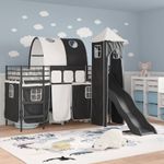 Casa si Gradina - Mobilier - Paturi si accesorii - Paturi - Cadru de pat inalt pentru copii cu perdele, arc, tobogan, turn - Infinity.ro