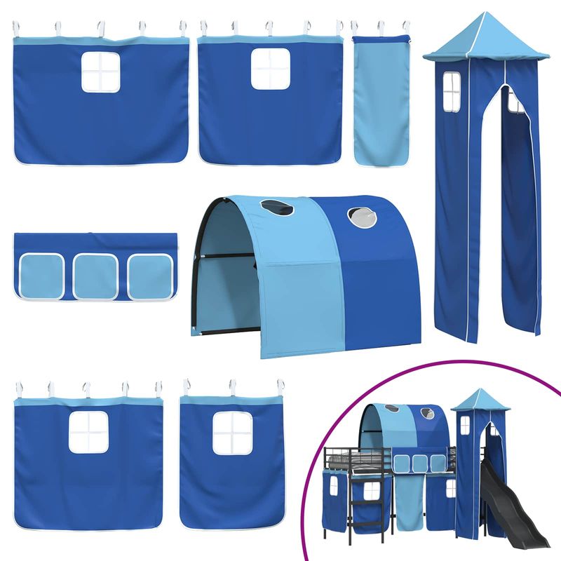 Casa si Gradina - Mobilier - Paturi si accesorii - Paturi - Cadru de pat inalt pentru copii cu perdele, arc, tobogan, turn - Infinity.ro