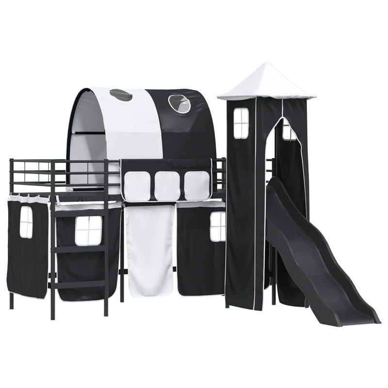 Casa si Gradina - Mobilier - Paturi si accesorii - Paturi - Cadru de pat inalt pentru copii cu perdele, arc, tobogan, turn - Infinity.ro