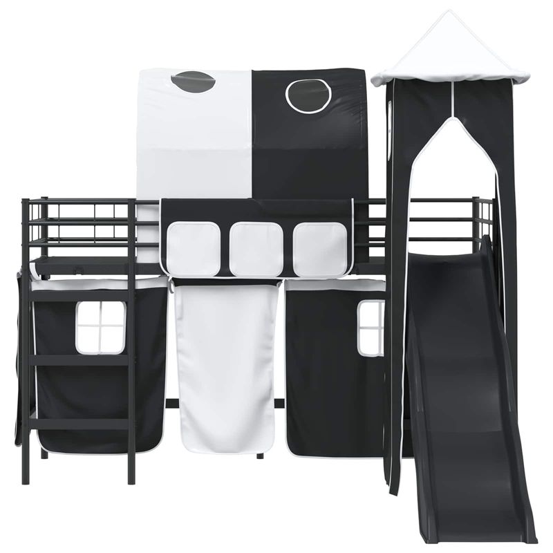 Casa si Gradina - Mobilier - Paturi si accesorii - Paturi - Cadru de pat inalt pentru copii cu perdele, arc, tobogan, turn - Infinity.ro