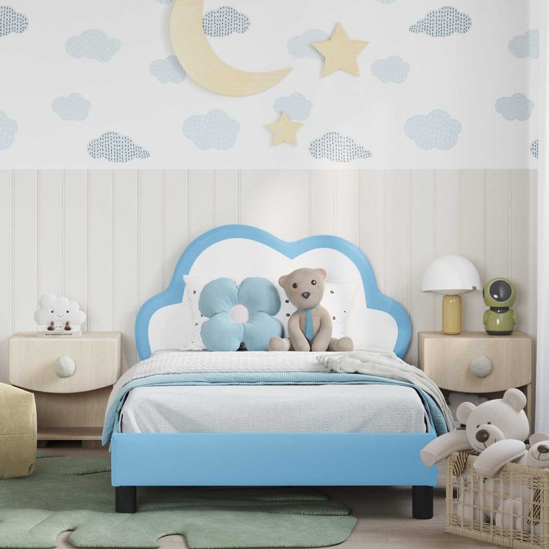 Casa si Gradina - Mobilier - Paturi si accesorii - Paturi - Cadru de pat pentru copii cu spatar albastru 90 x 200 cm PU - Infinity.ro