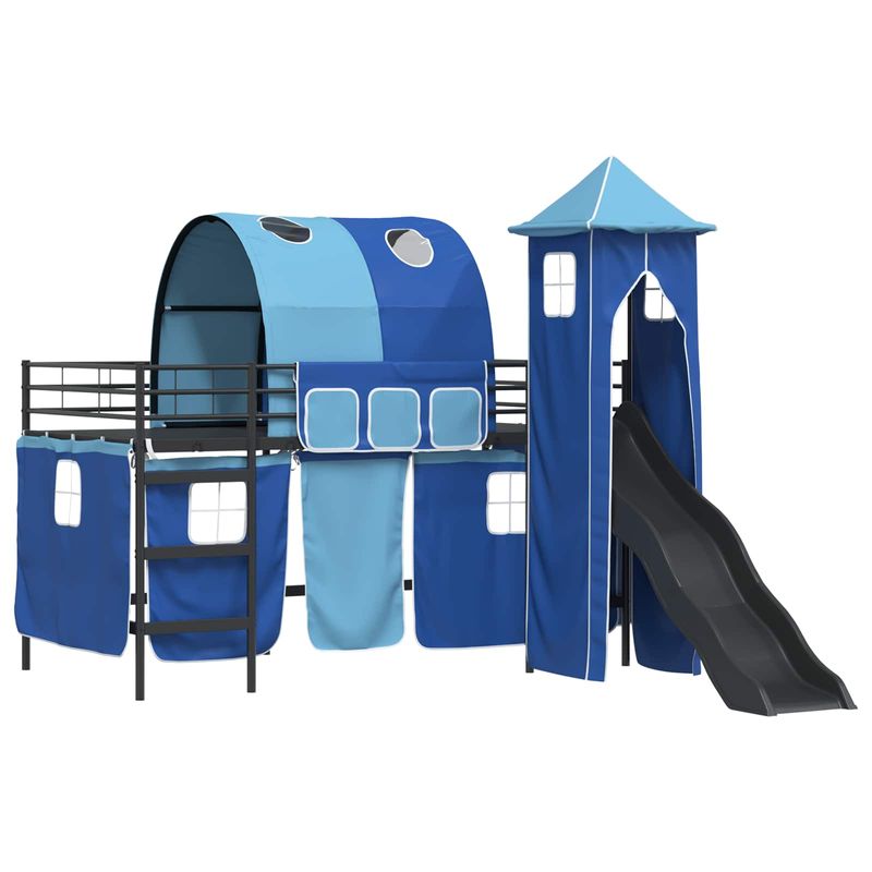 Casa si Gradina - Mobilier - Paturi si accesorii - Paturi - Cadru de pat inalt pentru copii cu perdele, arc, tobogan, turn - Infinity.ro