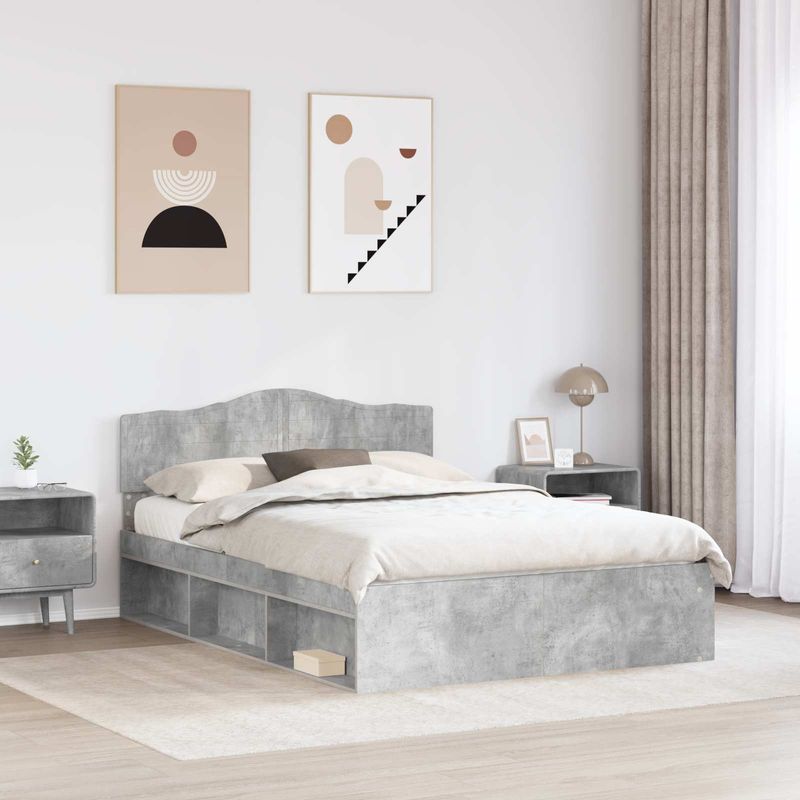 Casa si Gradina - Mobilier - Paturi si accesorii - Paturi - Cadru de pat Gri Concret 150 x 200 cm Lemn de pin masiv - Infinity.ro