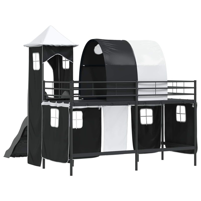 Casa si Gradina - Mobilier - Paturi si accesorii - Paturi - Cadru de pat inalt pentru copii cu perdele, arc, tobogan, turn - Infinity.ro