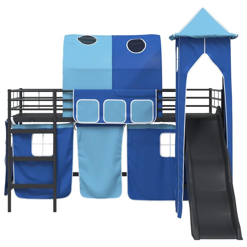 Casa si Gradina - Mobilier - Paturi si accesorii - Paturi - Cadru de pat inalt pentru copii cu perdele, arc, tobogan, turn - Infinity.ro