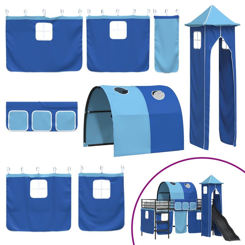 Casa si Gradina - Mobilier - Paturi si accesorii - Paturi - Cadru de pat inalt pentru copii cu perdele, arc, tobogan, turn - Infinity.ro