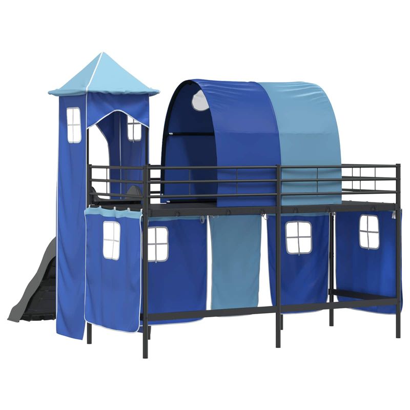 Casa si Gradina - Mobilier - Paturi si accesorii - Paturi - Cadru de pat inalt pentru copii cu perdele, arc, tobogan, turn - Infinity.ro