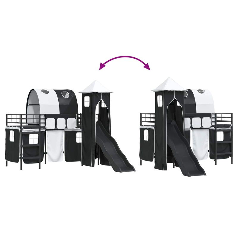 Casa si Gradina - Mobilier - Paturi si accesorii - Paturi - Cadru de pat inalt pentru copii cu perdele, arc, tobogan, turn - Infinity.ro