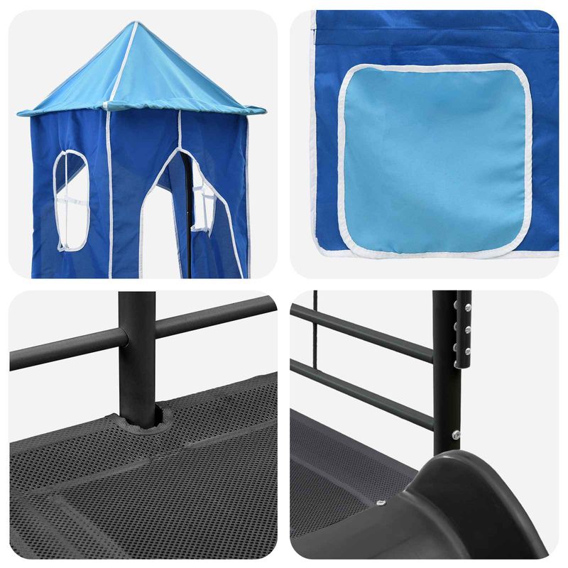 Casa si Gradina - Mobilier - Paturi si accesorii - Paturi - Cadru de pat inalt pentru copii cu perdele, arc, tobogan, turn - Infinity.ro