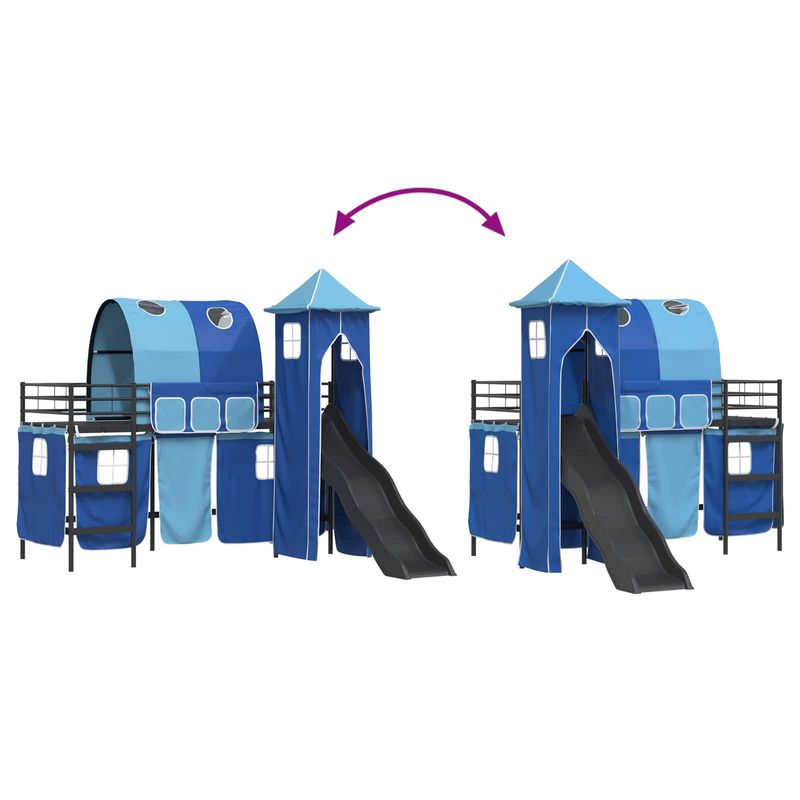 Casa si Gradina - Mobilier - Paturi si accesorii - Paturi - Cadru de pat inalt pentru copii cu perdele, arc, tobogan, turn - Infinity.ro