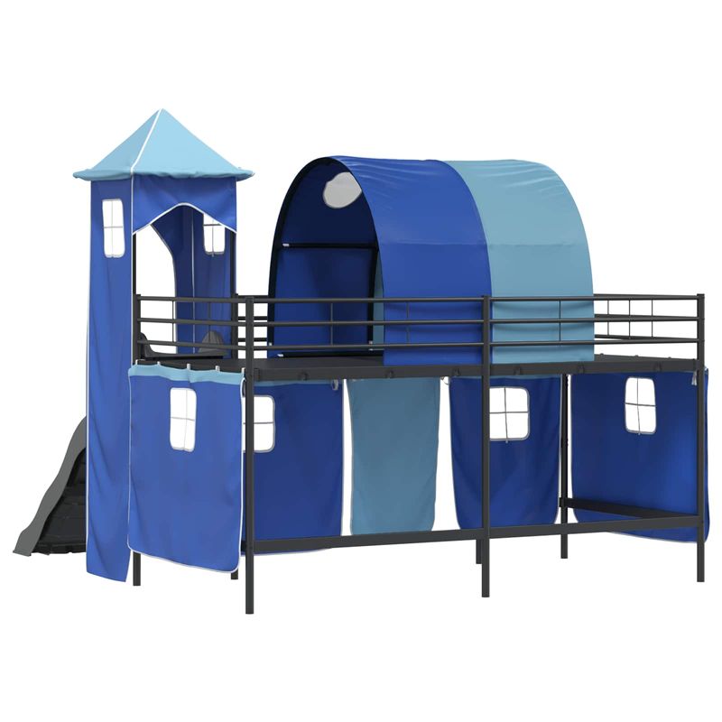 Casa si Gradina - Mobilier - Paturi si accesorii - Paturi - Cadru de pat inalt pentru copii cu perdele, arc, tobogan, turn - Infinity.ro