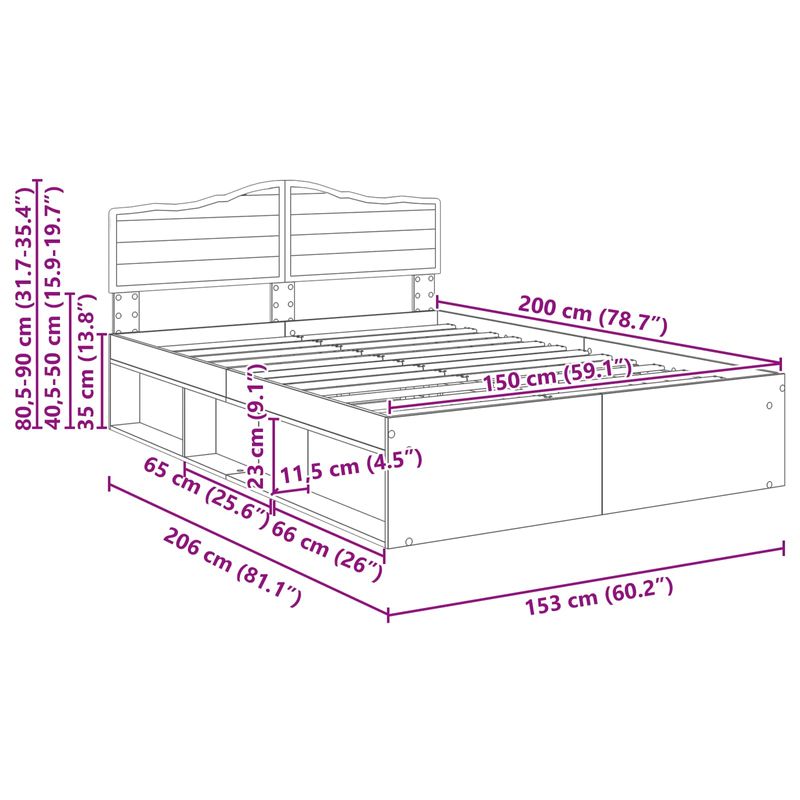 Casa si Gradina - Mobilier - Paturi si accesorii - Paturi - Cadru de pat Gri Concret 150 x 200 cm Lemn de pin masiv - Infinity.ro