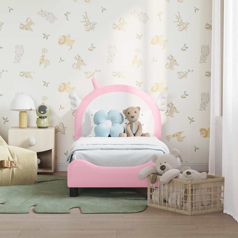 Casa si Gradina - Mobilier - Paturi si accesorii - Paturi - Cadru de pat pentru copii cu spatar Roz 70 x 140 cm PU - Infinity.ro